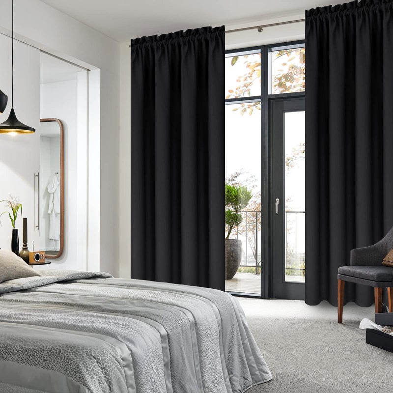 DWCN Blackout Curtains for Bedroom - Thermal Insulated Privacy Energy Saving Rod Pocket Drapes for Living Room, W 38 x L 72 Inch, Black, Set of 2 - Image 2